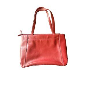 Levenger Fine Leather Tote Bag Red Handbag With Top Zipper Interior Pockets